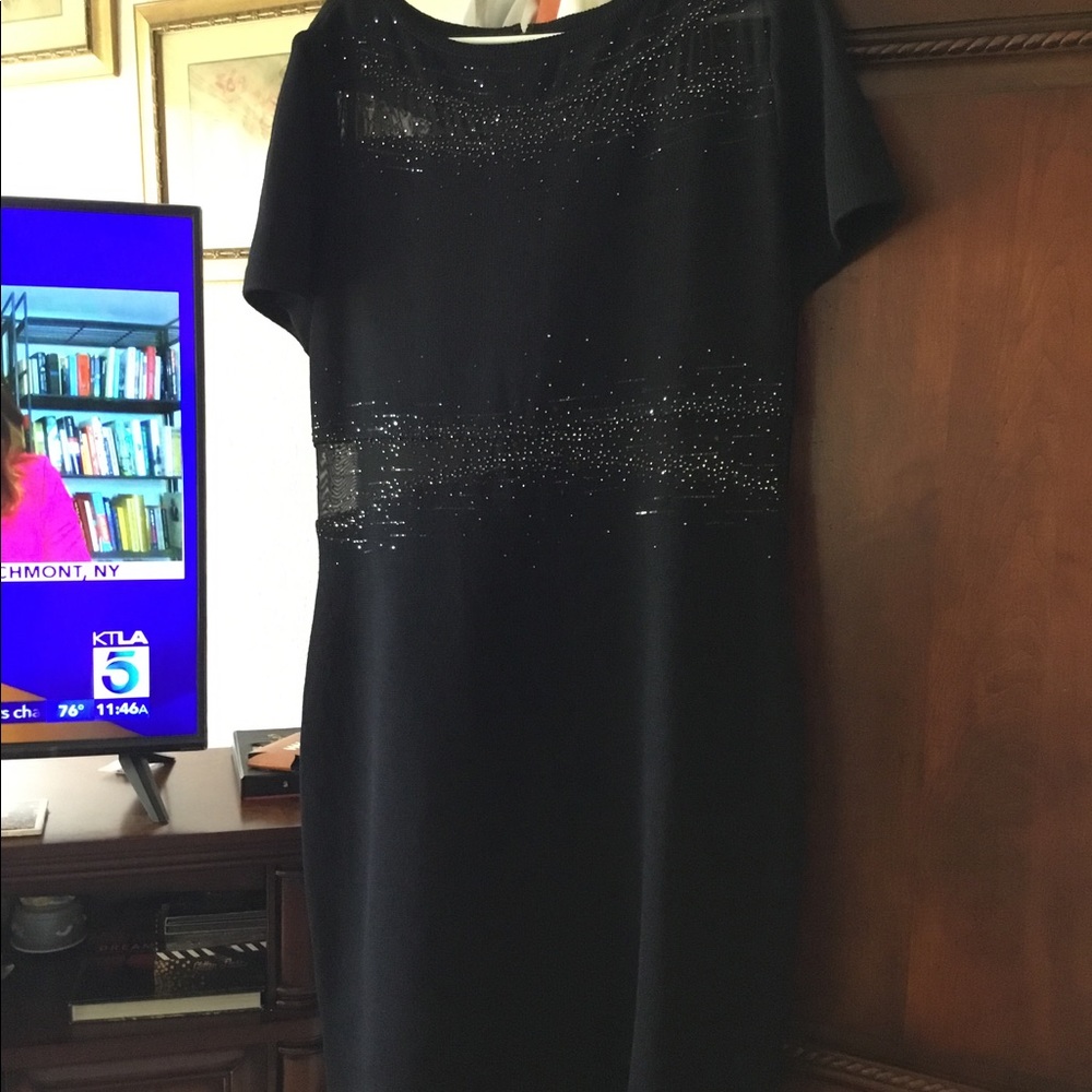 St John Black knit dress mesh with stones size 14